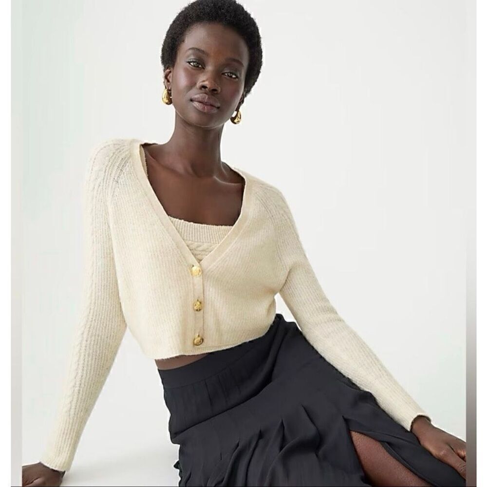 J.Crew Supersoft cropped cable-knit sweater set Natural